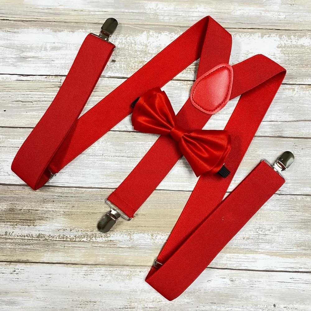 RED bow tie and RED suspenders for Mens wedding accessories